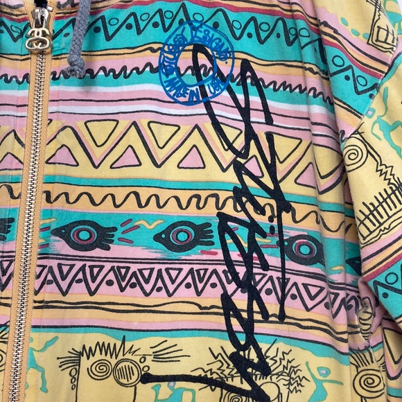 Stussy Sweatshirt Womens Large Aztec Print Orange Hoodie Light Cotton Stretch - Picture 7 of 14